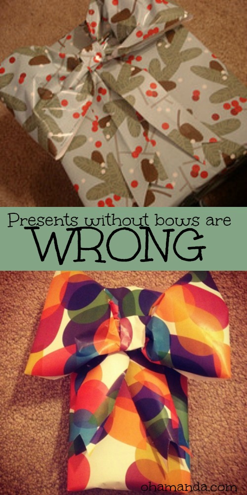 Presents without bows are WRONG // DIY wrapping paper bow for gifts. ohAmanda.com