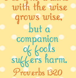 He who walks with the wise grows wise, but a companion of fools suffers harm. Proverbs 13:20