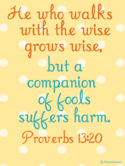 He who walks with the wise grows wise, but a companion of fools suffers harm. Proverbs 13:20
